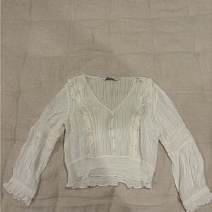 Zara Cream Lace Trim Blouse
